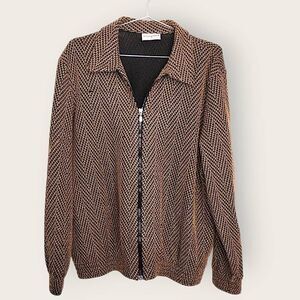 Alfred Dunner Womens Jacket Sz 16 Black Gold Zip Front Tweed Vtg 80s Classicore‎